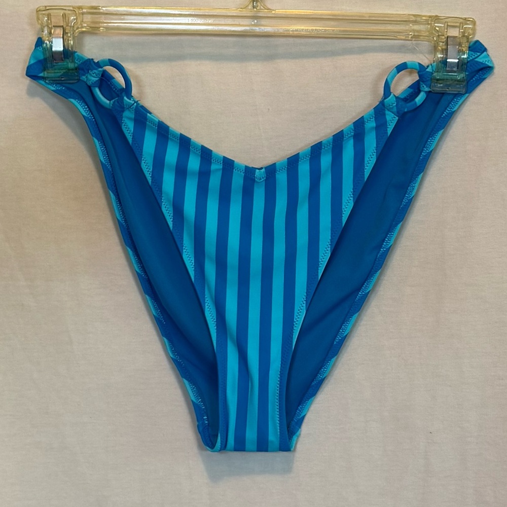 AA-71 Aerie NWOT Cheeky Blue & Teal Stripe Summer Swim‎ Bikini Bottoms Size XL